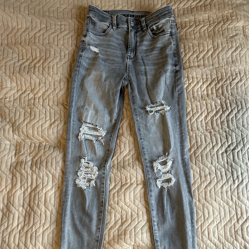 American Eagle Distressed Gray Skinny Jeans